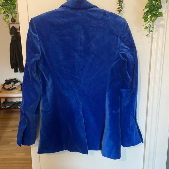 Frame Blue Velvet Single Button Blazer Women's Jacket Coat Business sz 4 - Picture 5 of 11